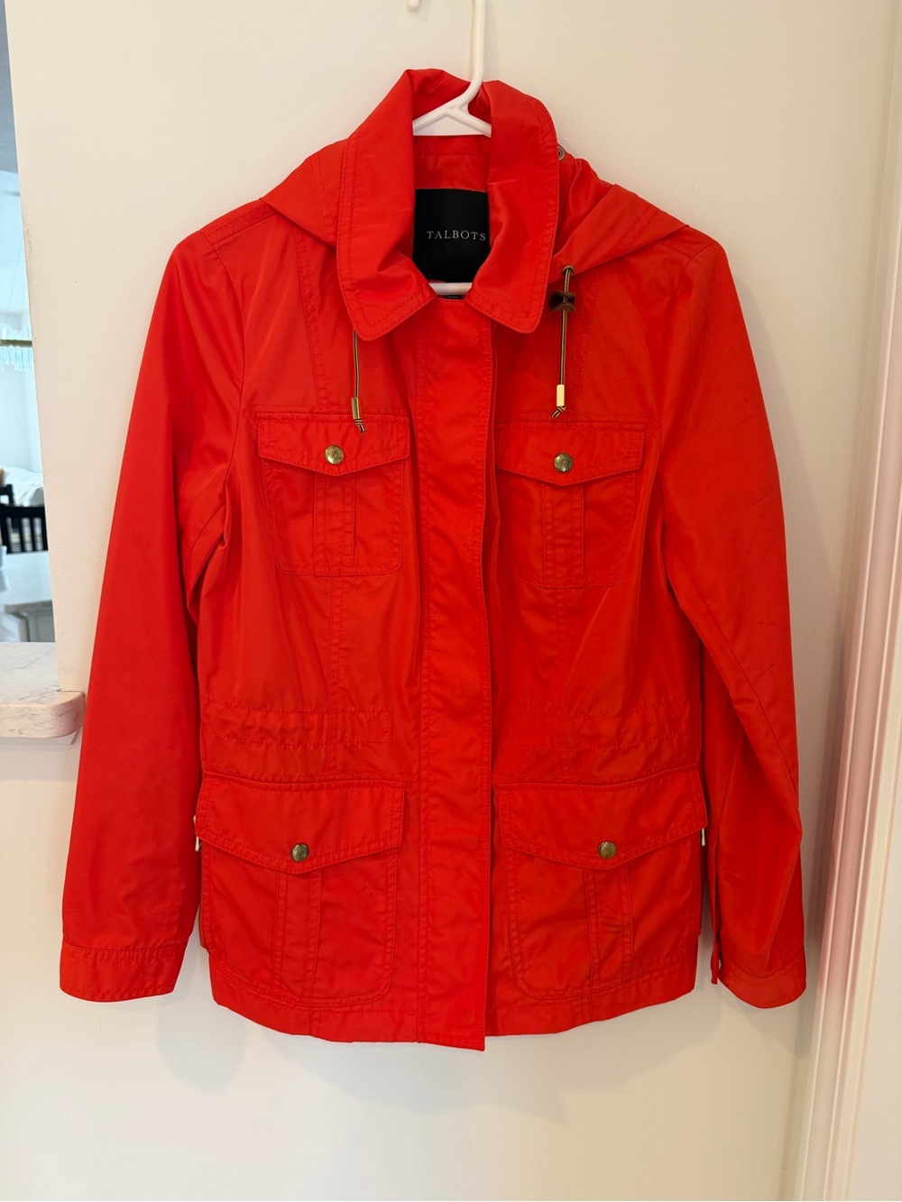 Talbots Bright Reddish Orange Hooded Anorak Utility Jacket Small